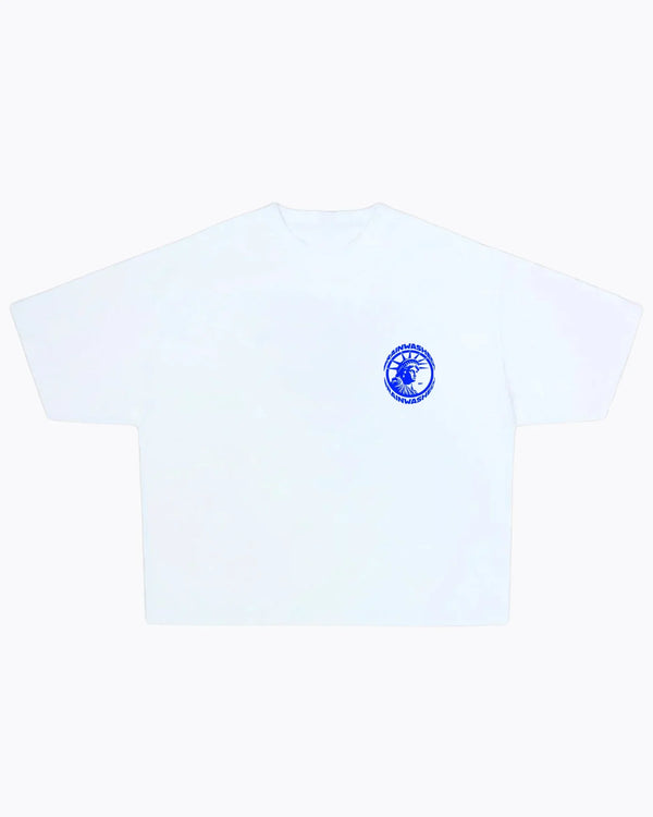 Brainwashed White Tee Blue Icon