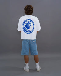 Brainwashed White Tee Blue Icon