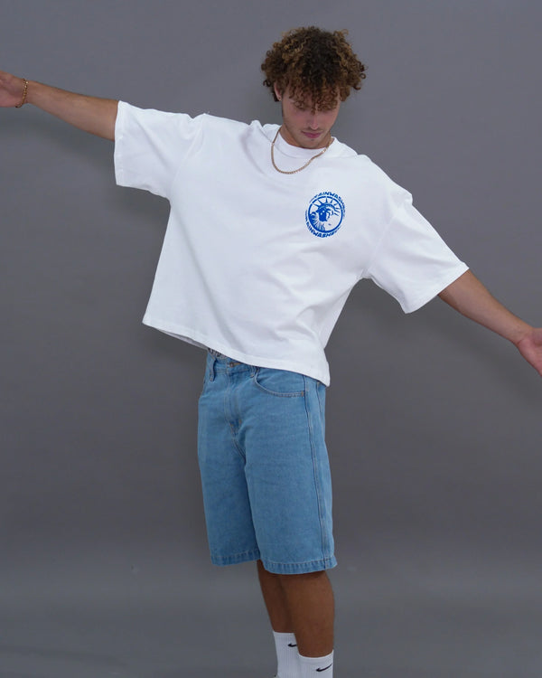 Brainwashed White Tee Blue Icon